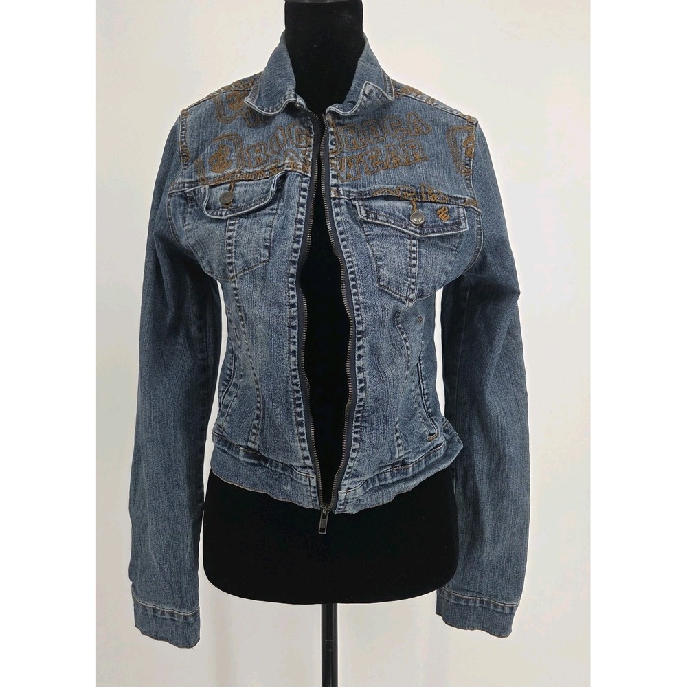 Rocawear Womens Embroidered Denim Jacket Blue Full Zip Large RN 103802